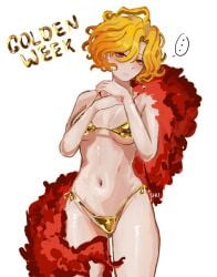 ... 1girl 1girls artist_name belly belly_button blonde blonde-haired_female blonde_female blonde_hair blonde_hair_female bloodfiend breasts don_quixote_(limbus_company) female female_focus female_only golden_bikini golden_week jukimeowy limbus_company looking_at_viewer medium_breasts micro_bikini oiled oiled_skin project_moon red_eyes sancho_(limbus_company) shiny shiny_skin small_breasts smooth_skin solo solo_female solo_focus string_bikini string_panties tagme thick_thighs thighs yellow_hair