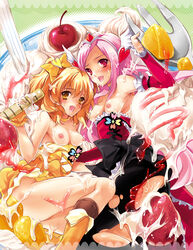 2girls bow clothing cure_passion food fresh_pretty_cure girl_in_food higashi_setsuna hisama_kumako inori_yamabuki magical_girl multiple_girls pretty_cure small_breasts