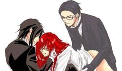 3boys drooling gay grell_sutcliff kuroshitsuji red_hair sebastian_michaelis tagme threesome william_t_spears yaoi