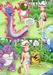 breasts brown_eyes brown_hair dragonair electabuzz leaf's_safari_adventure leaf_(pokemon) nidoking palcomix panties pokecomic pokemon pokemon_(species) pokephilia pokepornlive smile