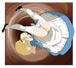 accidental_exposure alice_(disney) alice_in_wonderland alice_in_wonderland_(1951_film) alice_liddell anus ass athletic backsack bimbo blonde_hair blue_eyes bubble_butt color disney dress erection_under_skirt falling female female_focus female_only footwear girly going_commando hair_ribbon hairless_pussy hourglass_figure human large_ass long_hair malachi no_panties open_mouth penis penis_under_clothes pussy ribbon shaved_pussy shoes skirt skirt_lift solo solo_femboy straight tagme thighhighs upskirt vagina wardrobe_malfunction wide_hips