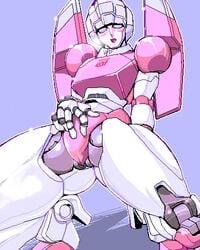 1girls arcee arcee_(g1) armor armored_female autobot autobot_insignia blush female female_autobots female_only heeled_feet heels high_heels looking_at_viewer presenting_crotch pussy red_lips robot robot_genitalia robot_girl robot_humanoid robot_pussy solo squatting tagme thick_thighs transformers transformers_g1 unknown_artist visible_breath