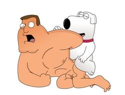 2boys anal anal_sex brian_griffin canine digital_media_(artwork) dog duo erect_nipples family_guy feet flaccid_penis flaccid_while_penetrated folded_penis gay human implied_penetration interspecies joe_swanson male male/male male_only male_penetrating mouth_open multiple_boys nude pale-skinned_male pale_skin penis sex small_dom_big_sub white_background yaoi