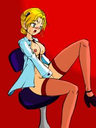 1girls blonde_hair blush breasts coat drool female fingering fucked_silly green_eyes hair_ornament high_heels kalinka_cossack legwear masturbation mega_man mega_man(classic) necktie_between_breasts nipples no_bra no_panties open_clothes sitting solo tagme thighhighs tie tied_hair vcampan