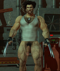 1boy 3d bottomless cigar claws clothes color d-prime248 fingerless_gloves front_view gloves hair hispanic_virtual_youtuber human indoors insane james_howlett male male_only marvel marvel_comics muscles mutant necklace short_hair smoke smoking smooth_fur solo standing uncensored wolverine_(x-men) x-men yaoi yolco