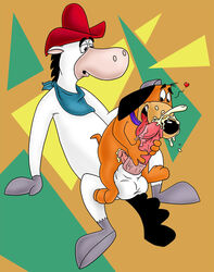 2boys anthro_on_anthro artist_request bandanna black_nose canine cock_hungry collar cowboy_hat cum_hungry cum_on_face cum_on_self cumshot doggie_daddy equine erection gay hand_on_head handjob hanna-barbera heart holding_penis huge_cock humanoid_penis interspecies legs_held_open licking_penis male_only multiple_males multiple_penises orgasm_face penis penis_size_difference quick_draw_mcgraw sitting_on_lap spread_legs the_quick_draw_mcgraw_show tongue_out