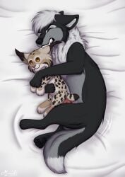 4_toes absurd_res animal_genitalia animal_penis bared_teeth bed_sheet bedding bite black_body black_fur button_(fastener) button_eyes canid canine canine_genitalia canine_penis canis clenched_teeth closed_eyes cross_pupils duo ear_bite feet felid feline female feral fluffy fluffy_tail fur genitals grey_body hair hi_res knot knotted_penis long_ears lying lynx male male/female mammal markings miuyki neck_tuft nightdancer_(character) on_side pawpads penetration penis plushie plushification plushophilia sex soft_toy spots spotted_body spotted_fur stitch_(sewing) tail tassels teeth toes toy tuft white_body white_fur white_hair wolf wolf_tail yellow_eyes zaire_(nightdancer)