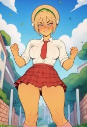 ai_generated avatar_the_last_airbender bimbo bimbofication blonde_hair makeup school school_uniform schoolgirl sexy sexy_clothing sunny tan toph_bei_fong