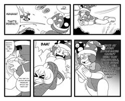 anus ass black_and_white bodily_fluids book bottomless bow_tie breasts bulge clothed clothing comic dialogue duo english_text erection fangs female flying genital_fluids genitals hair hat headgear headwear hi_res humanoid kirby kirby_(series) looking_at_viewer male manga marx monochrome nintendo not_furry open_mouth plump_labia pussy simple_background slightly_chubby smile straight teasing text tongue video_games yoshimister