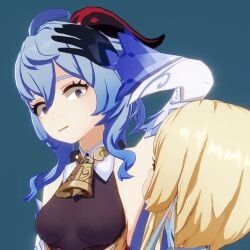3d animated armpit_licking armpits bakushin_o_armpit_gif_(meme) ganyu_(genshin_impact) genshin_impact hoyoverse loop lumine_(genshin_impact)