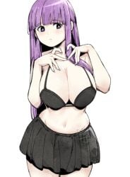 bangs belly big_breasts bra breasts busty busty_female cleavage cleavage_overflow curvy curvy_figure female female_focus female_only fern_(sousou_no_frieren) heart_hands heart_symbol hourglass_figure long_hair midriff oppai pale_skinned_female purple_eyes purple_hair relaxjon revealing revealing_clothes skirt slim_waist solo solo_female solo_focus sousou_no_frieren tiny_waist tummy wide_hips wide_thighs