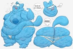 2026 anthro areola ass belly blue_areola blue_body blue_fur blue_nipples bodily_fluids breasts breasts_apart breath camel_toe cartoon_network cellulite chubby_cheeks clothed clothing domestic_cat double_chin english_text eyelashes fat_legs fat_neck felid feline felis female fur hand_on_belly hi_res iamapoliceman mammal mature_anthro mature_female morbidly_obese morbidly_obese_anthro morbidly_obese_female navel nicole_watterson nipples obese obese_anthro obese_female open_mouth overweight overweight_anthro overweight_female panties panting simple_background solo standing sweat sweaty_belly sweaty_breasts sweaty_butt tail text the_amazing_world_of_gumball topless torn_clothing torn_panties torn_underwear underwear whiskers white_background