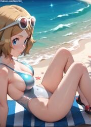 1girls 2d ai_generated areolae armpit bare_arms bare_legs bare_shoulders belly big_breasts blonde_hair bob_cut chest creatures_(company) curvy curvy_figure cute cute_face detailed eyelashes female female_only fit fit_female focus game_freak grey_hair hair high_quality legs light-skinned_female light_brown_hair light_skin lips looking_at_viewer makeup mascara medium_breasts medium_hair nero100 nintendo outdoors outside pale-skinned_female pale_skin perky_breasts petite petite_body pokemon pokemon_xy posing seductive seductive_look serena_(pokemon) serena_(pokemon_games) short_hair stable_diffusion swimsuit swimwear tagme teenager thighs thin_waist