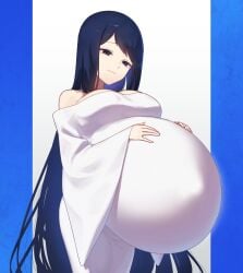 big_breasts black_hair blue_hair dark_blue_hair dress female female_only fully_clothed hyper hyper_belly hyper_pregnancy kokura1240 long_hair maternity_clothes maternity_dress pale-skinned_female pale_skin pregnant ready_to_pop smile solo very_long_hair