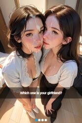 after_fellatio after_oral ai_generated bukkake camera caption cheating cheating_female cheating_girlfriend cuckold cum cum_on_breasts cum_on_face cumshot english_text eye_contact facial female female_focus looking_at_viewer netorare ntr original original_character phone phone_screen phone_view photo snapchat social_media straight taliredmint taunting teasing text