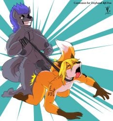 all_fours anal anal_sex animal_genitalia animal_penis anthro areola ass balls big_breasts bondage bound breasts canid canine canine_genitalia canine_penis canis closed_eyes collar denlusty digital_media_(artwork) doggy_style dominant dominant_gynomorph dominant_intersex duo erection eyewear fox from_behind_position fur genitals glasses gynomorph gynomorph/male gynomorph_dominating_male gynomorph_penetrating gynomorph_penetrating_male hair hi_res holding_leash holding_object hyena intersex intersex/male intersex_penetrating intersex_penetrating_male kneeling knot leash leash_pull leashed_collar male male_penetrated male_penetrating mammal nipples nude open_mouth penetration penile penis sex simple_background smile submissive submissive_male tail teeth tongue wearing_glasses