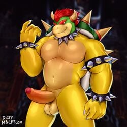 1:1 2021 anthro armband balls beckoning biceps bowser bowser's_fury bracelet claws collar erection fangs finger_claws foreskin front_view genitals gesture grin hair hi_res horn jewelry koopa looking_at_viewer mache male male_only mario_(series) musclegut muscular muscular_anthro muscular_male nintendo nude pecs penis portrait quads red_eyes red_hair scalie sharp_teeth shell smile solo spiked_armband spiked_bracelet spiked_collar spiked_shell spikes spikes_(anatomy) standing super_mario_3d_world teeth three-quarter_portrait triceps uncut video_games yellow_body