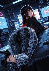 ai_generated big_ass big_breasts big_butt big_thighs black_hair female female_only flare_pants forbidden_pants huge_ass huge_breasts huge_butt huge_thighs jabami_yumeko kakegurui miyuai red_eyes sexy sexy_body thick thick_ass thick_butt thick_legs thick_thighs