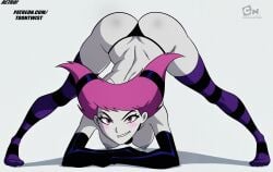 1girls abs black_panties blush breasts choker digital_media_(artwork) elbow elbow_gloves feet female female_only flaunting gloves gray_nipples grey_skin jack-o'_pose kneehighs large_breasts legs long_legs original_artwork panties pink_eyes pink_hair presenting socks solo spread_legs spreading stockings striped_thighhighs thong toned toontwist