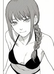 1girls ai_generated bikini black_bikini chainsaw_man female female_only hai makima_(chainsaw_man) monochrome solo swimsuit