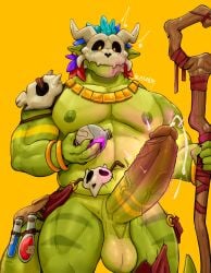 absurd_res anthro balls bara barazoku belly big_balls big_penis blissade bone bone_mask clothing erection expansion gay gay_male genital_expansion genitals green_body hi_res homosexual homosexual_male humanoid_genitalia humanoid_penis lihzahrd lizard male male/male male_only male_penetrating mask musclegut muscular muscular_anthro muscular_male nipples nude pecs penis penis_expansion potion potion_bottle reptile scalie skull skull_mask solo terraria witch_doctor_(terraria)