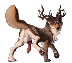 alpha_channel animal_genitalia animal_penis anus balls canid canine canine_genitalia canine_penis canis deer feral genitals hi_res hybrid knot male mammal nokhu penis sakemanni solo wolf