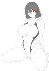 big_breasts black_hair blush breasts huge_breasts kill_la_kill large_breasts looking_at_viewer matoi_ryuuko navel nipple_bulge ranhatu swimsuit wet wet_body
