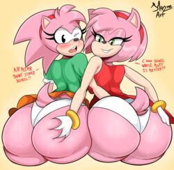 2girls amy_rose anthro ass ass_grab big_ass big_butt bmayneart bottom_heavy bubble_ass bubble_butt classic_amy_rose fat_ass fat_butt female female_only furry huge_ass huge_butt large_ass large_butt looking_at_viewer looking_back panties sega sonic_(series) sonic_the_hedgehog_(series) sweat sweaty_ass sweaty_butt thick_ass thick_thighs wide_hips yuri