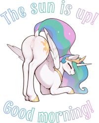 2026 absurd_res ai_generated alicorn alpha_channel animal_genitalia animal_pussy anus ass ass_up bent_over closed_eyes crown dock_(anatomy) english_text equid equine equine_pussy eyelashes female feral friendship_is_magic fur furry genitals happy hi_res horn horse innie_pussy jewelry legs_together mammal my_little_pony pony presenting presenting_hindquarters presenting_pussy princess_celestia_(mlp) pussy raised_tail rear_view simple_background smile solo sticker tagme tail tailupsd text transparent_background unicorn_horn white_body white_fur wings