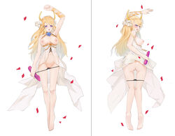 areolae azur_lane blonde_hair blue_eyes breasts dakimakura erect_nipples heart-shaped_pupils nipples no_bra panty_pull victorious_(azur_lane) white_background