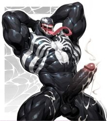 1boy ai_generated bara barazoku cock cum drvlar gay male male_focus male_only marvel marvel_comics marvel_rivals monster muscular muscular_male penis solo venom venom_(marvel) venom_(marvel_rivals) yaoi