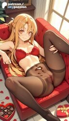 1girls 2026 ai_assisted ai_generated anime artist_name asuna_(sao) box bra braid breasts bust chocolate explicit female female_genitalia female_only genitals gift gift_box heart-shaped_chocolate hi_res high_quality high_resolution highres long_hair patreon patreon_username petals pussy red_bra red_panties skypassion smile solo stable_diffusion sword_art_online sword_art_online:_alicization uncensored_pussy uncensored_vagina underwear valentine valentine's_day valentines_day watermark window yuuki_asuna