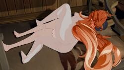 3d 3d_(artwork) being_raped big_ass big_breasts big_penis couch female forced futanari genshin_impact implied_futa implied_rape leg_up lying lying_on_bed mavuika_(genshin_impact) naked naked_futanari nude nude_futa penis purple_hair rape raped_by_futa raped_female raped_girl red_hair runeiteer smaller_female story_at_source thick_ass thick_thighs