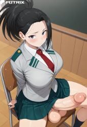 1futa ai_generated big_ass big_breasts big_dick dick dickgirl erection feet futa_only futanari futrix hi_res highres momo_yaoyorozu my_hero_academia naked nude school_uniform showing_off striptease teasing thick_ass thick_thighs