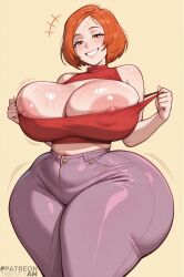 1girls ai ai_generated ass ass_bigger_than_head big_areola big_ass big_breasts big_butt big_nipples big_thighs breasts breasts_bigger_than_head breasts_out debbie_turnbull female female_focus hips hips_wider_than_shoulders huge_areolae huge_ass huge_breasts huge_butt huge_nipples huge_thighs massive_ass massive_breasts massive_butt massive_thighs orange_hair pants sexy sexy_body short_hair simple_background sleeveless solo_female sweater thick_ass thick_thighs thighs twentyam voluptuous voluptuous_female wide_hips wide_thighs