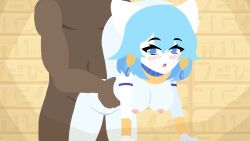 animal_ears animal_tail animated artist_request big_penis black_body blue_eyes blue_hair cum cum_in_pussy cum_inside dark-skinned_male dark_skin doggy_style earrings egyptian egyptian_clothes furry jewelry necklace sex tagme video white_fur wolf_ears wolf_girl wolf_humanoid wolf_tail wolfychu