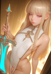 1femboy absurd_res aesthetic ai_generated artist_name artist_upload blonde_hair blue_eyes blue_gem bodily_fluids braid braided_hair breasts clothing elf_ears emotionless eyebrows eyelashes fantasy femboy femboy_only feminine feminine_body feminine_faced_male feminine_male foreskin genitals glowing glowing_weapon gold_armor gold_jewelry golden_lighting hi_res huge_balls indoor jewelry leaking leaking_penis lingerie long_hair looking_down male melee_weapon more_at_source necklace newhalf nipples nipples_visible oiled_skin pale pale_body pale_skin pandora patreon patreon_username penis penis_focus pointy_ears presenting seductive self_upload sexy_body sexy_pose shiny shiny_skin smooth_balls smooth_skin solo standing sword testicles transgender uncensored uncircumcised uncircumcised_penis uncut watermark weapon white_clothing white_lingerie