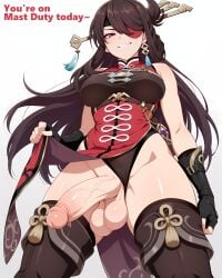 1futa 1futanari ai_generated balls beidou_(genshin_impact) breasts brown_hair caption chinese_clothes clothes_aside clothes_lift cock dickgirl dominant dominant_female dominant_futanari earring earrings exposed_penis exposing_penis eyepatch fingerless_gloves flashing flashing_penis from_below futa_only futadom futanari genshin_impact girl gloves goon.addct hair_ornament hair_stick jewelry large_balls large_breasts large_cock large_penis large_testicles leotard leotard_aside light-skinned_futa long_hair looking_at_viewer oral_invitation penis penis_exposed pulling_clothing pulling_own_clothes red_eyes sagging_balls simple_background skirt_lift smirk smug solo standing taker_pov talking_to_viewer testicles text thighhigh_boots thighhighs veiny_penis white_background