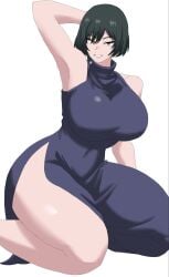 1girls 2026 bare_shoulders big_breasts big_thighs breasts clothed clothing color colored digital_media_(artwork) female female_only fully_clothed green_hair hair hi_res jujutsu_kaisen legs light-skinned_female light_skin looking_at_viewer mai_zenin mappa nekomedero one_arm_behind_head short_hair simple_background smile smile_at_viewer solo thick_thighs thighs white_background zenin_mai