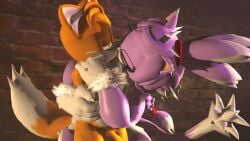 3d 3d_(artwork) blaze_the_cat blaze_the_werecat couple dominant_female femboy hug kissing love sonic_(series) submissive_male tails tails_the_fox