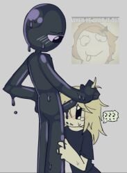 1boy 1girls ? ??? blonde_hair doors_(roblox) dubious_consent goo_creature greedyghoul gripping_hair imminent_oral kneeling meme_in_the_background oc penis pulling_hair roblox roblox_game robloxian seek_(doors) slime speech_bubble spoken_question_mark tagme tear