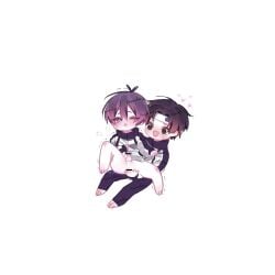 black_hair blue_lock chibi chibi_style cute cute_face cute_male isagi_yoichi male/male nijiro_nanase nxerviarxcyrus sitting_on_another
