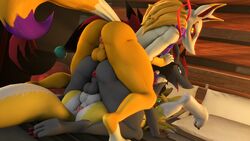 16:9 3d anthro anus ass balls balls_touching billynr crossover digimon digimon_(species) gay genitals group hi_res kyubi_(yo-kai_watch) looking_at_viewer male male/male male_anthro male_pokemon male_renamon male_zoroark nintendo pokémon_(species) pokemon pokemon_(species) renamon tech_the_renamon threesome video_games widescreen yo-kai_watch zoroark