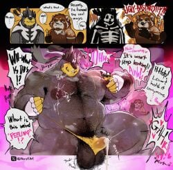 ailurid ambiguous_gender anthro belly bodily_fluids clothing cum cum_in_clothing cum_in_underwear cum_through_clothing cum_through_underwear duo ejaculation electrocution english_text generation_8_pokemon genital_fluids hairy hi_res humanoid lactating legendary_pokemon magic magic_wand male mammal nintendo nipple_fetish nipple_play pokemon pokemon_(species) pubes red_panda retsito speech_bubble text underwear urshifu wet wet_clothing wet_underwear