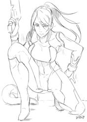 black_and_white butcha-u eroquis female female_protagonist metroid samus_aran sketch