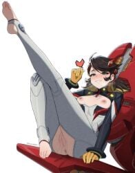 2d barefoot blue_eyes blush female_only kagironsfw leggings legwear long_legs marvel marvel_rivals peni_parker peni_parker_(marvel_rivals) pussy pussy_out small_breasts solo