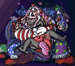 1boy ambiguous_gender ambiguous_penetration anon body_horror clown human human_penetrated katkalis look_outside male male_focus monster pierre_(look_outside) scorpion_tail size_difference smaller_penetrated tongue_out unusual_anatomy unusual_penis