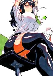 1girls clothing garter_straps girin latex_legwear pink_panties renee_graves shiny_clothes shiny_skin short_skirt stretching the_coffin_of_andy_and_leyley thighhighs uniform upskirt