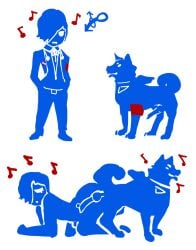 2_panel_comic anal bestiality butt_to_butt canine canine_on_human dolecat dolekat feral_on_male gay gender_symbol implied_sex knot koromaru_(persona_3) makoto_yuki male_only persona_3 x-ray zoophilia