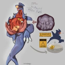 .f_9578 1:1 2_penises anatomically_correct anatomically_correct_genitalia balls bodily_fluids cock_vore condom filled_condom garchomp generation_4_pokemon genitals haifong hi_res internal male multi_genitalia multi_penis nintendo penile penis pokemon pokemon_(species) sexual_barrier_device sweat sweaty_genitalia vein veiny_balls veiny_penis vore warning_sign